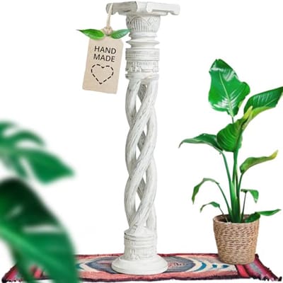 Houten Bloemenzuil met Handgemaakt Snijwerk uit Bali - Duurzaam en Uniek Opstapje (60 cm)