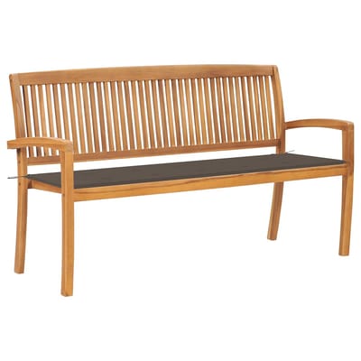vidaXL - Tuinbank - stapelbaar - met - kussen - 159 - cm - massief - teakhout