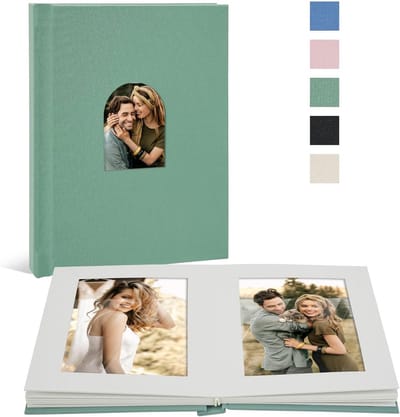 Klein fotoalbum - Fotoboek linnen - Herinneringen bewaren - Met schrijfruimte - Voor 20 foto's - Zeegroen