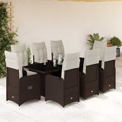 vidaXL - 9-delige - Bistroset - met - kussens - poly - rattan - bruin