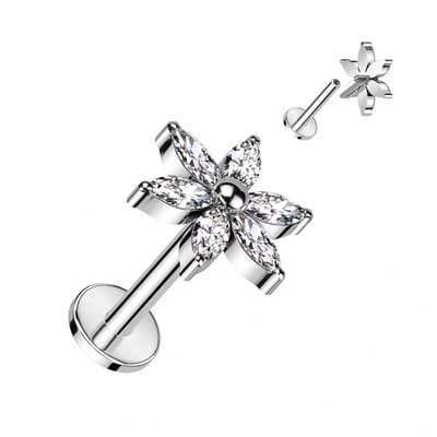 Piercing titanium 6 flower top 1.2x6 - zilver - LMPiercings