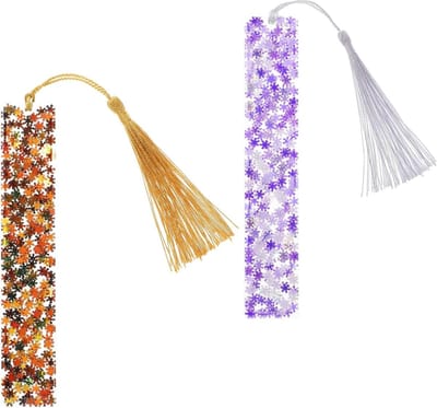 Kunsthars bladwijzers met gedroogde bloemen - Transparante bladwijzers - Handgemaakte bloemenzijmarker voor vrouwen - Oranje en zilver