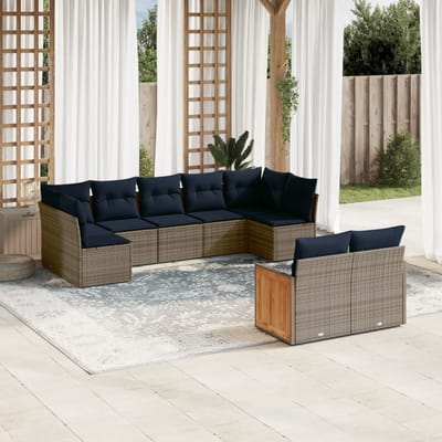 vidaXL - 9-delige - tuinbankset - met - kussens, - grijs - polyrotan