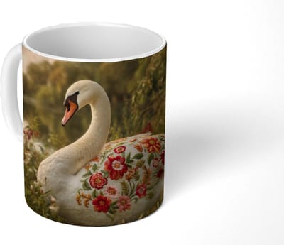 Mok - Koffiemok - Zwaan - Bloemen - Natuur - Mokken - 350 ML - Beker - Koffiemokken - Theemok