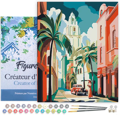 Figured'Art Schilderen op Nummer Volwassenen met lijst Cuba Art Deco- Handwerk acrylverf Kit DIY Compleet - 40x50cm Canvas al ingelijst