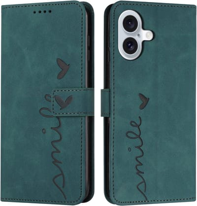 Coverup Hoesje - Geschikt voor iPhone 16 Hoesje - Coverup Smile Book Case - Groen
