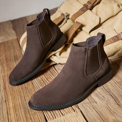 Heren Authentiek Leer Britse Stijl Hoge Top Leren Schoenen Suède Middenhoge Laarzen Suède Nubuck Chelsea Boots Heren 41 donkerbruine kleur