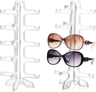 Set van 2 Multifunctionele Zonnebrilstands, 5 Laags Brilhouder voor Zonnebrillen, Myopie Brillen en Spiegels - Transparant en Ruimtebesparend