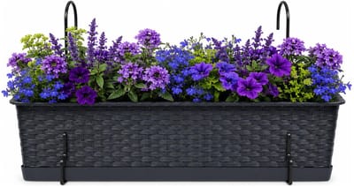 Prosperplast plantenbak Buster - antraciet - rechthoek - met twee ophangbeugels - 40 x 17 x 15 cm - kunststof - bloembakken - potten