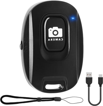 Draadloze Camera Self Timer voor iOS en Android, Oplaadbare Afstandsbediening voor Foto's en Video's met Selfieknop, USB Oplaadkabel en Polsbandje, Zwart