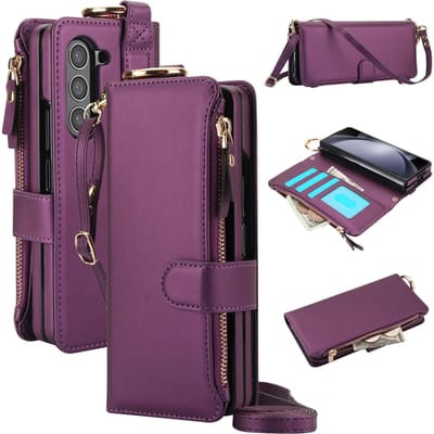 Opvouwbare Kaarthouder Lederen Standaard Hoes voor Samsung Galaxy Z Fold 3 4 5 6 5G ZFold6 met Ringhouder Portemonnee Fold5 Mode Hoes For Samsung Z Fold 5