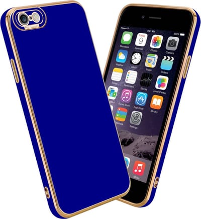 Cadorabo Hoesje geschikt voor Apple iPhone 6 / 6S in Glossy Blauw - Rose Goud - Beschermhoes van flexibel TPU-silicone Case Cover en met camerabescherming