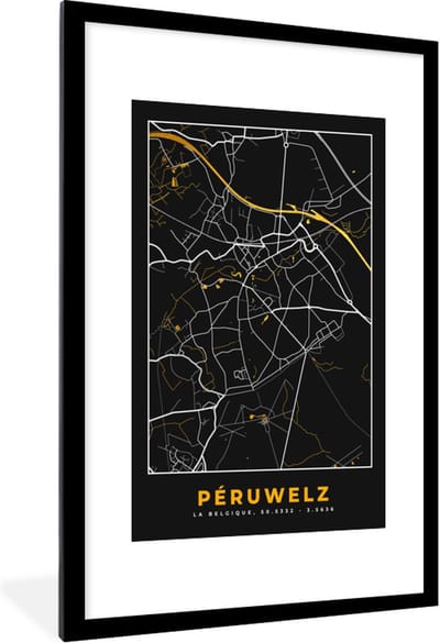 Fotolijst incl. Poster - Plattegrond - Péruwelz - Stadskaart - Kaart - 80x120 cm - Posterlijst