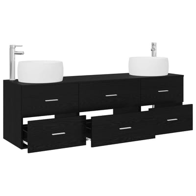 vidaXL - Badkamermeubel - Set - 3 - st - Zwart - 49,5 - x - 44,5 - x - 66 - cm - Bewerkt - hout