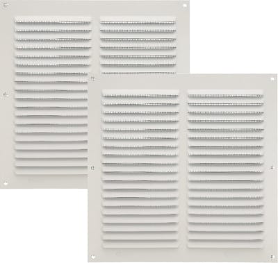 AMIG Ventilatierooster/muurrooster met gaas - 2x - 200 x 200mm - aluminium - wit - schoepenrooster - tegen muggen en insecten