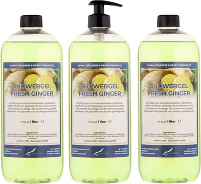 Douchegel Fresh Ginger 1 liter - set van 3 stuks - met gratis pomp - showergel