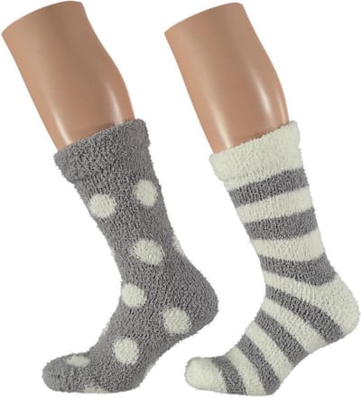 Apollo bedsokken / huissokken - dames - 2-pack - grijs/wit - one size - Slaapsokken - Slofsokken