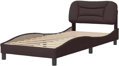 Bedframe met hoofdeinde - Eenpersoonsbed ombouw - Ontspannen slapen - Duurzame stof multiplex latten - 90x200 cm - Donkerbruin