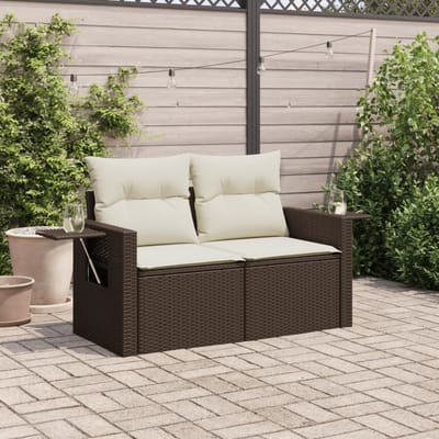 vidaXL - Tuinbank - 2-zits - met - kussens - poly - rattan - bruin