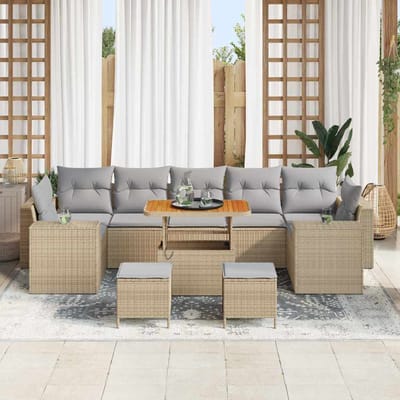 vidaXL - Tuinbank - Set - 10 - st - 9-Aantal - zitplaatsen - Beige - en - Lichtgrijs