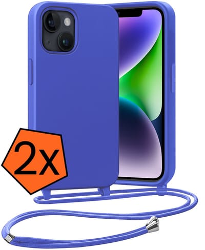 Hoesje Geschikt voor iPhone 13 Mini Hoes Met Telefoonketting - Backcover Geschikt voor iPhone 13 Mini Case Met Koord - Felblauw - 2 PACK