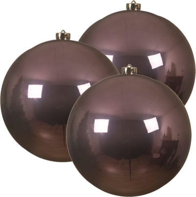 Decoris Kerstbal - 3x stuks - lila paars - groot - D14 cm - kunststof - glans - kerstversiering