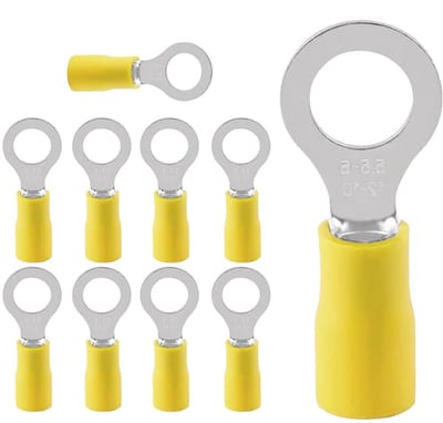Set van 10 Ring Connectoren, Voorgeïsoleerde PVC Lugs, Ø M6 Oog Connectoren voor Elektrische Aansluitingen van Kabels, 4.0-6.0 mm² Geel