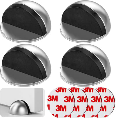 Dailygoods- Deurbescherming 4 Stuks - Roestvrij Staal - Zelfklevend - Magnetische Kleefpads - Rubber Buffers - Diameter 45mm - Deurstopper