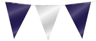 10 meter vlaggenlijn - Donkerblauw & Zilver - 15 vlaggen - Glimmende folie voor binnen & buiten - 30 cm vlaggen - Herbruikbare slinger