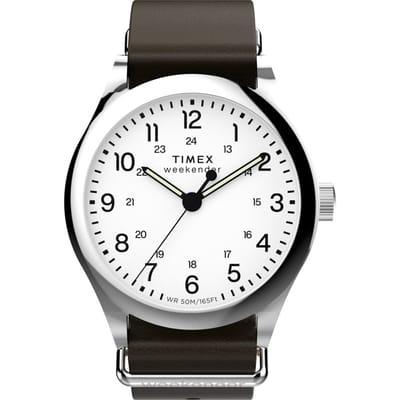 Timex Weekender New England TW2Y35800 Horloge - Leer - Bruin - Ø 39 mm