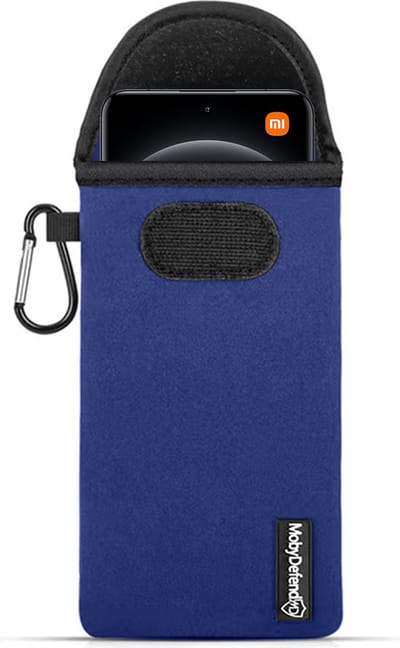 MobyDefend Hoesje - Geschikt voor Xiaomi 14 Ultra - Neopreen Pouch Met Karabijnhaak - Insteek - Riemlus - Blauw