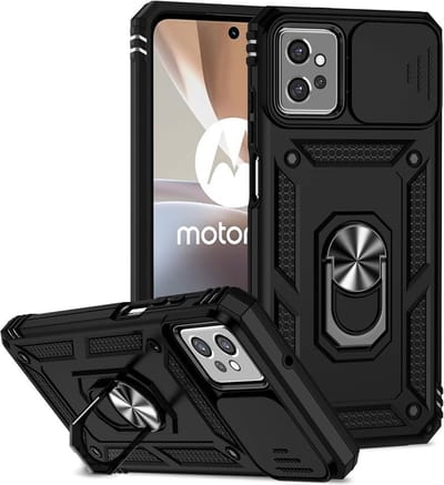 MobyDefend Hoesje - Geschikt voor Motorola Moto G32 - Pantsercase Met Draaibare Ring - Zwart