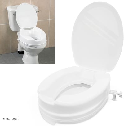 Mrs. Jones Toiletbrilverhoging 10 cm met deksel - Verhoogde toiletbril met slot voor senioren - Ouderen toiletbrilverhoging belastbaar tot 200 kg Toiletverhoger