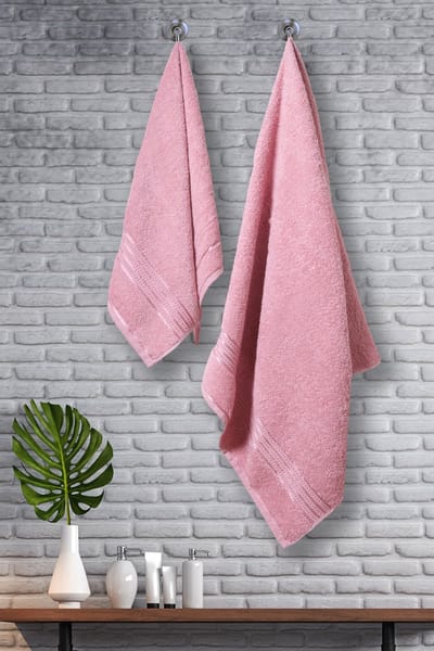 Lubna Home Badhanddoekset 70x140 cm-50x90 cm Zacht Katoen 2 PACK STIJL  POEDER ROZE