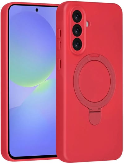 Backcover Hoesje Geschikt voor: Samsung Galaxy A36 Volledig Dekkende Schokbestendige Siliconen Backcover met Ringstandaard – 360° Bescherming - Cherry Red