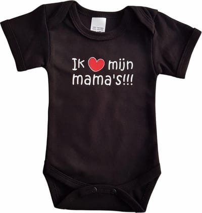 Zwarte romper met "Ik hou van mijn mama's" - maat 80 - moederdag, zwanger, cadeautje, kraamcadeau, grappig, geschenk, baby, tekst, bodieke