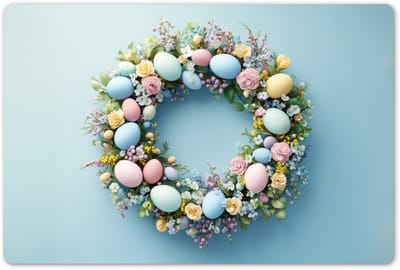 Placemats 45x30 cm - Placemat kunststof - 1 stuk - Krans - Eieren - Bloemen - Borden onderleggers - Decoratie voor op tafel - Keuken tafeldecoratie accessoires - Vinyl onderlegger - Tafelversiering