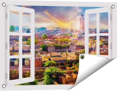 Gards Tuinposter Doorkijk Medina van Marrakesh in Marokko - 60x40 cm - Tuindoek - Tuindecoratie - Wanddecoratie buiten - Tuinschilderij
