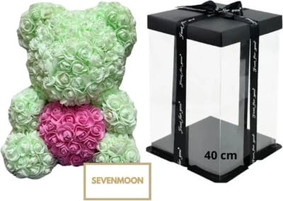 SEVENMOON - Rozen Teddy Beer XXL Valentijn | Valentijnscadeau | Liefde | Baby | Vriendin | Meisje | Rozen beer | Ideale Cadeau | Inclusief Giftbox - MINTGROEN 40CM