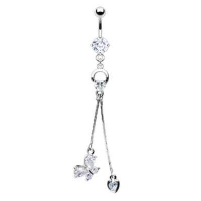 Navelpiercing hartje, vlinder en hartje hanger - zilver - LMPiercings