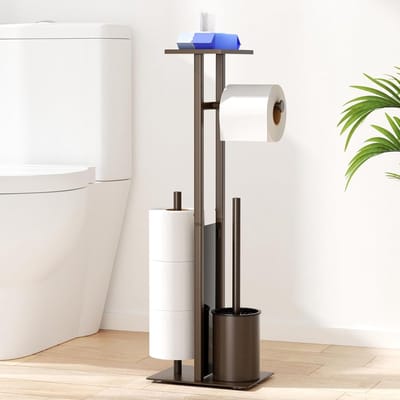 Toiletpapierhouder met toiletborstel en opbergplank van roestvrij staal, praktisch en stijlvol voor elke badkamer