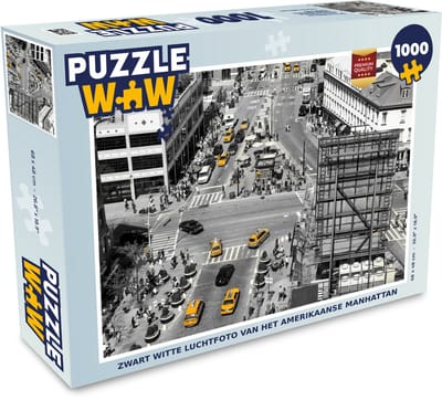 Puzzel Zwart witte luchtfoto van het Amerikaanse Manhattan - Legpuzzel - Puzzel 1000 stukjes volwassenen