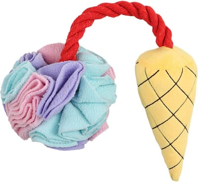 Hond Snuffelbal - Kauwspeelgoed Dier - Mentale Stimulatie - IJshoorntje Vorm - 41 cm - Meerkleurig