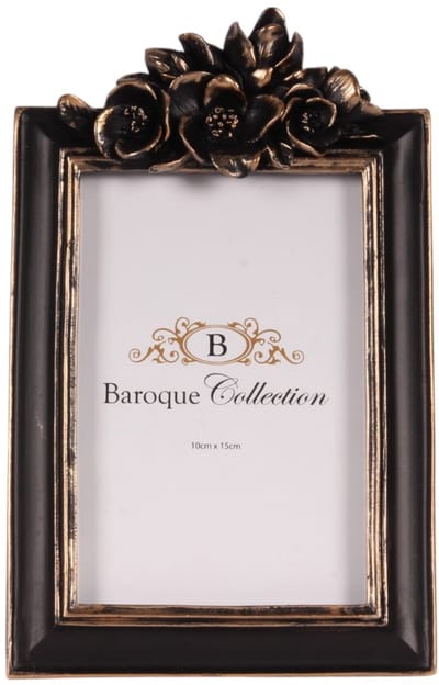 Baroque - Fotolijst - Fotolijst 10x15 cm - Zwart - Resin - Staand - 22x14x3.5 - Polyresin