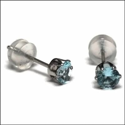 Ronde Oorbellen - RVS zirkonia - licht blauw - 4mm - cadeau
