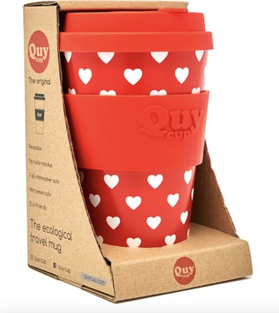 Quy Cup 400ml Ecologische Reis Beker - "Heart" - BPA Vrij - Gemaakt van Gerecyclede Pet Flessen met Rode Siliconen deksel