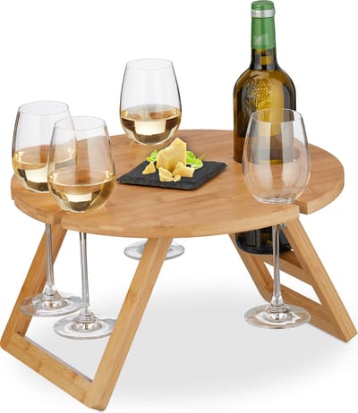 wijntafel - inklapbaar - 22x39cm - houder voor 4 glazen - picknicktafel - strandtafel