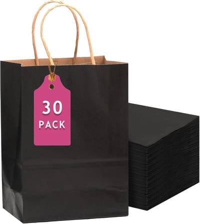 SnelShoppen - 30-pack zwarte cadeautassen met handvatten, grote kraftpapier tassen 33x26x13cm voor feest, verjaardag, cadeau, meerdere toepassingen