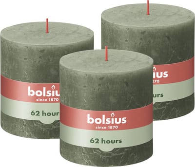 Bolsius - Rustieke Kaars - 3 Stuks - Groen - 10 x 10cm - 62 Branduren
