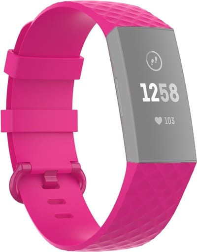 By Qubix - Compatible Fitbit bandje - geschikt voor Fitbit Charge 3 - Fitbit Charge 4 siliconen diamant pattern bandje - Maat: Large - Roze - Horlogeband - smartwatchbandje